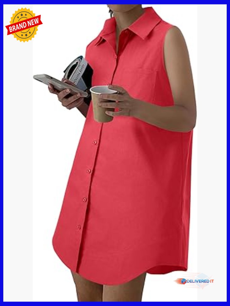 Collar V-Neck Sleeveless Button Down Loose Mini Dress